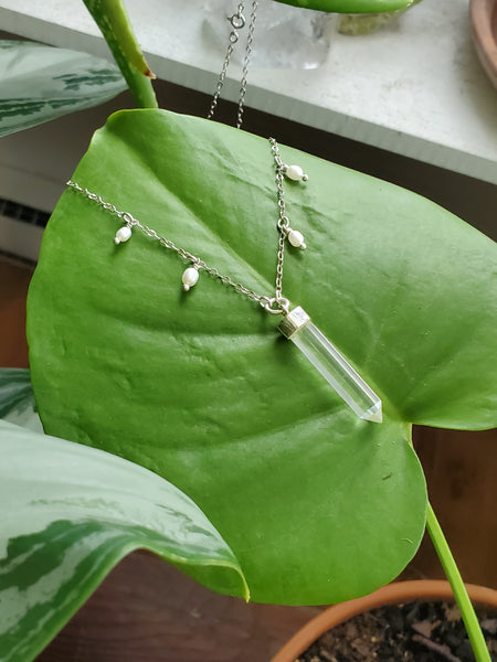 Dew Drop Necklace - Pearls & Clear Quartz
