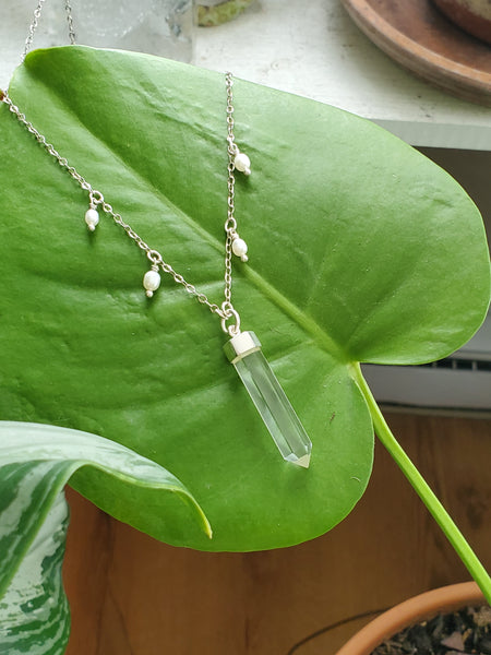 Dew Drop Necklace - Pearls & Clear Quartz
