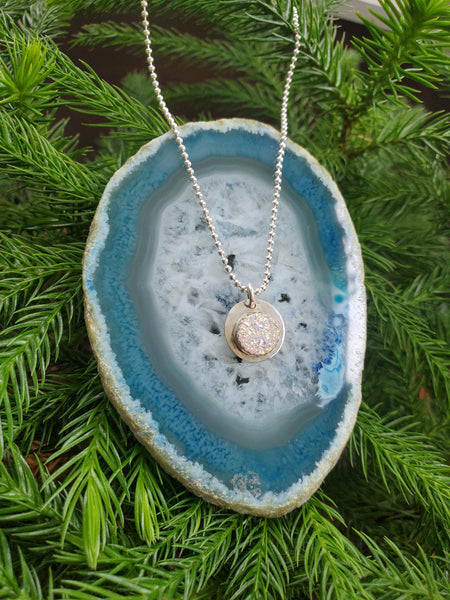 Druzy Aura Quartz Sacred Circle Necklace