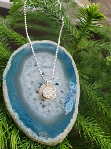 Druzy Aura Quartz Sacred Circle Necklace