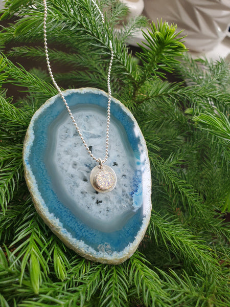 Druzy Aura Quartz Sacred Circle Necklace