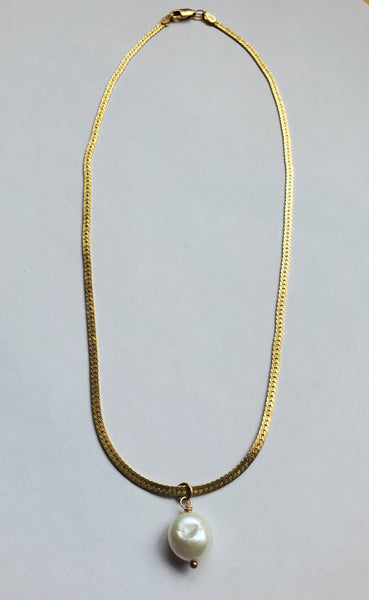 Herringbone Golden Pearl Drop Necklace