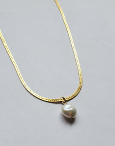 Herringbone Golden Pearl Drop Necklace