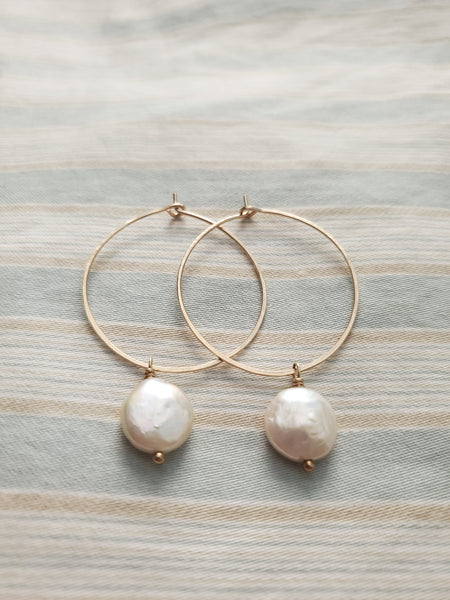 Golden Pearl Hoops