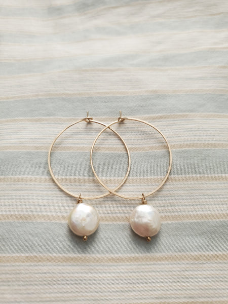 Golden Pearl Hoops