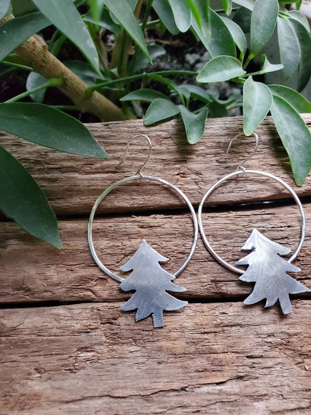 Sterling Silver Evergreen Hoops