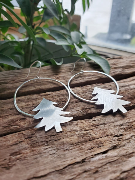 Sterling Silver Evergreen Hoops