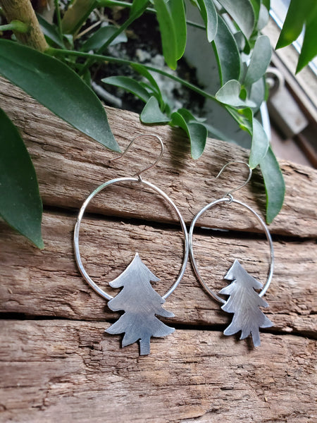 Sterling Silver Evergreen Hoops