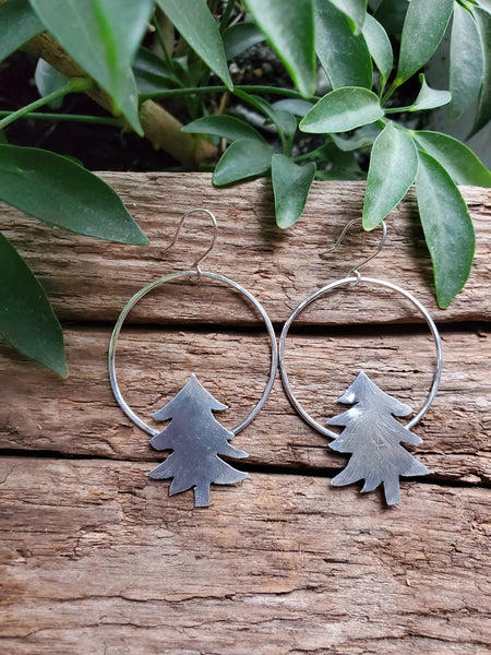 Sterling Silver Evergreen Hoops