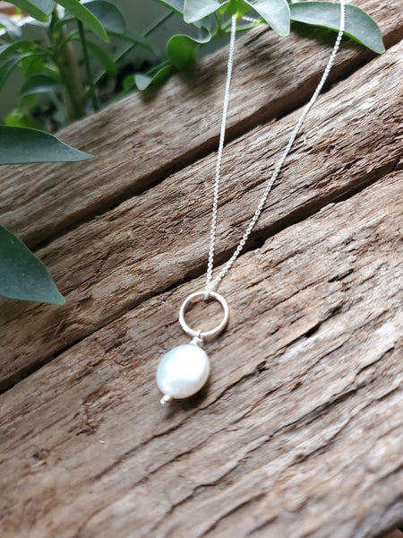 Silver Pearl Drop Necklace