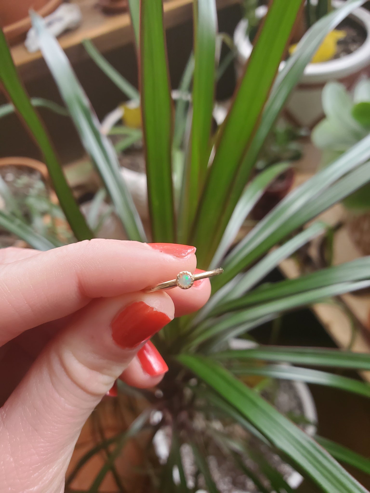 3mm Ethiopian Opal 14k solid gold Size 5.0